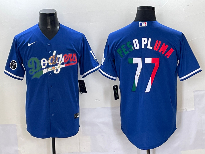 Men 2025 Los Angeles Dodgers #77 Pesopluma Blue Nike MLB Jersey style 013->los angeles dodgers->MLB Jersey